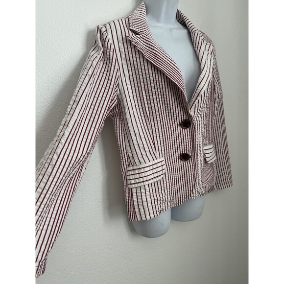 CAbi Blazer Red White Pucker Stripe Nautical Size 10 Button Pockets EUC 4th - Picture 2 of 7